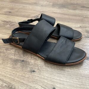 PATINA Portland Leather Goods Black Leather Flat Sandals